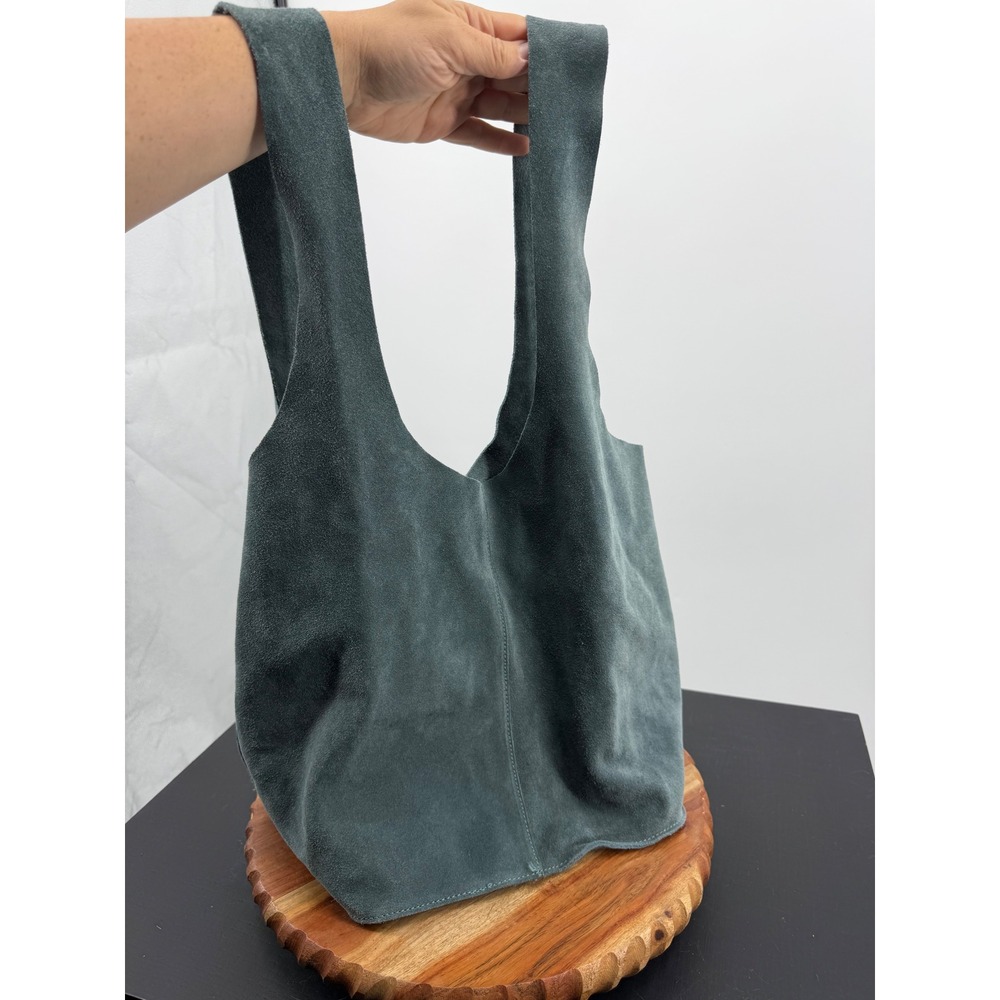 Sundance Suede Tote Bag Women Blue Green Italian Leather Slouchy Hobo